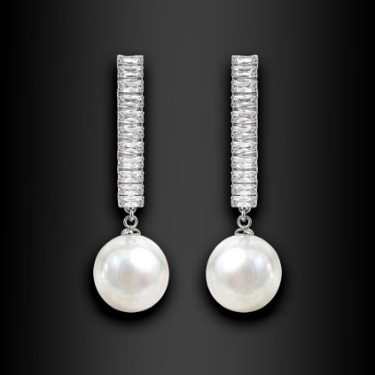 Dámské ocelové visací náušnice Elmyra se zirkony a říční perlou (4)