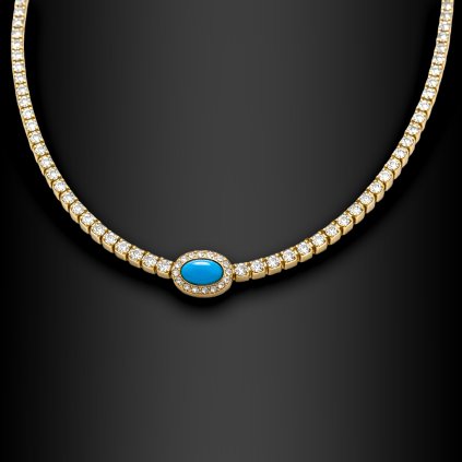 Dámský luxusní ocelový náhrdelník Vivaryn se zirkony a tyrkysovým kamenem (1)