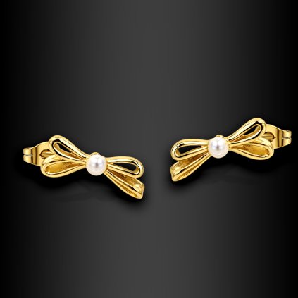 Dámské ocelové náušnice pecky Ameyra s perličkou a mašličkou (3)