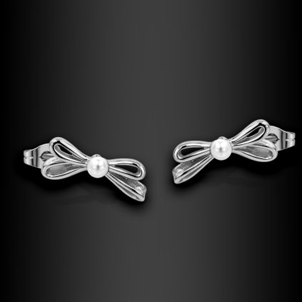 Dámské ocelové náušnice pecky Ameyra s perličkou a mašličkou (1)