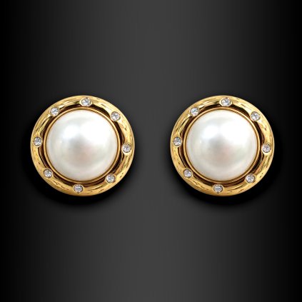 Dámské ocelové náušnice pecky Lucende Gold s perlou a zirkony (1)