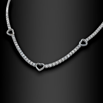 Dámský ocelový náhrdelník Candielle se zirkony a srdíčky (1)