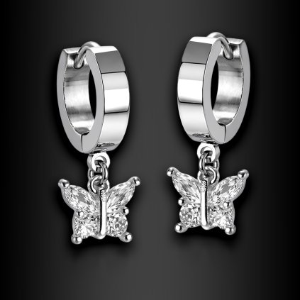 Dámské ocelové náušnice Miralen s motýlkovými přívěsky a zirkony (1)
