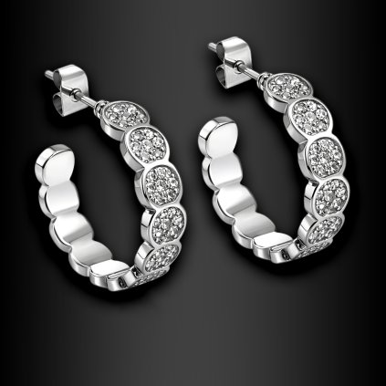 Dámské ocelové náušnice Saravin s půlkruhovým designem a zirkony (1)