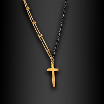 Dámský ocelový náhrdelník Loravia s černými zirkony a hladkým křížkem (1)