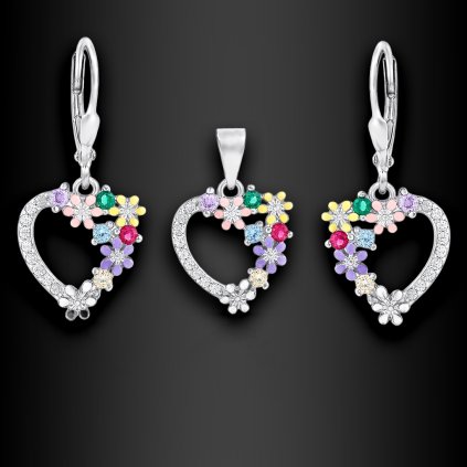 Dámská stříbrná souprava Kallisto – Rozkvetlé srdce se zirkony (1)