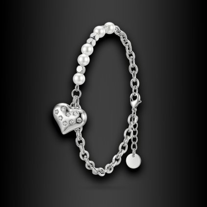 Dámský ocelový náramek Ravelin s perličkami a srdcem (1)