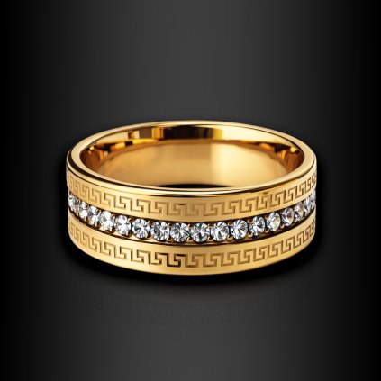 Unisex ocelový prsten Caria se zirkony a řeckým vzorem (1)