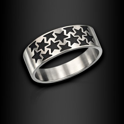 Pánský ocelový prsten Caviera s černými hvězdami (1)