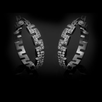*Náušnice ocelové kruhy s řeckým vzorem se zirkony | DG Šperky  + Dárkové balení zdarma