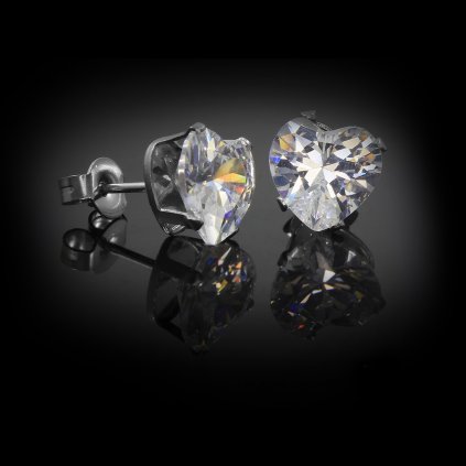 Náušnice ocelové pecičky Clear se zirkony ve tvaru srdce | DG Šperky  + Doprava zdarma + Dárkové balení zdarma