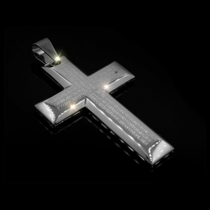 Masivnější ocelový Křížek s úryvkem z Bible Silver | DG Šperky  + Řetízek zdarma + Doprava zdarma