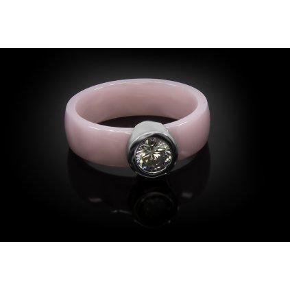 Ocelový prsten s růžovou keramikou 1