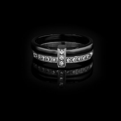 Dámský ocelový prsten se šperkařskou keramikou a zirkony v provedení Black | DG Šperky
