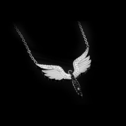 Jemný náhrdelník symbol anděla v černo stříbrném provedení | DG Šperky  + Doprava zdarma + Dárkové balení zdarma