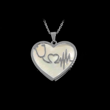 Dámský přívěsek Srdce s perletí a symbolem EKG - Chirurgická ocel  + Doprava zdarma + Dárkové balení zdarma