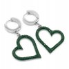 Visací náušnice ve tvaru srdce se zirkony v láhvově zeleném provedení | DG Šperky  + Doprava zdarma + Dárkové balení zdarma