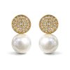 Dámské ocelové náušnice Mavell se zirkony a říční perlou (2)