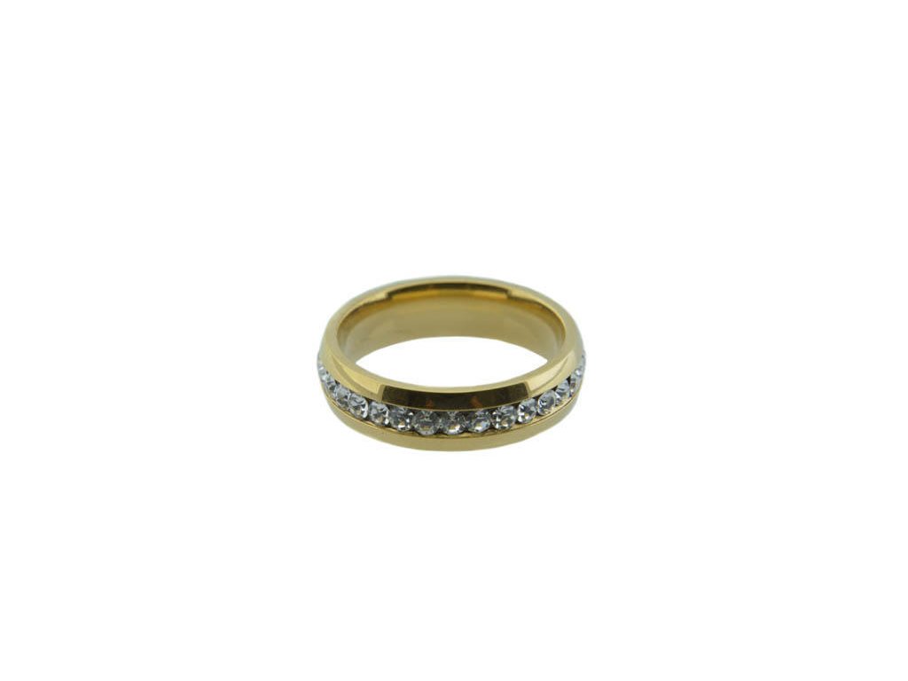 Prsten z oceli zlatý s kamínky M001