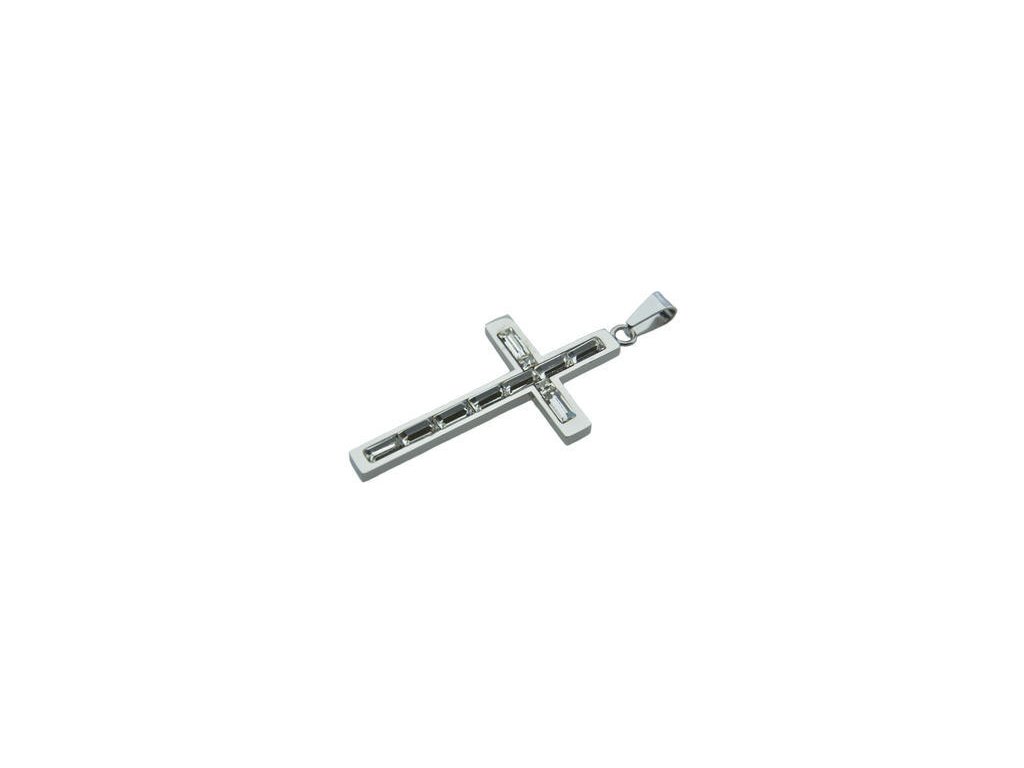 Přívěsek z oceli stříbrný kříž s krystaly F087