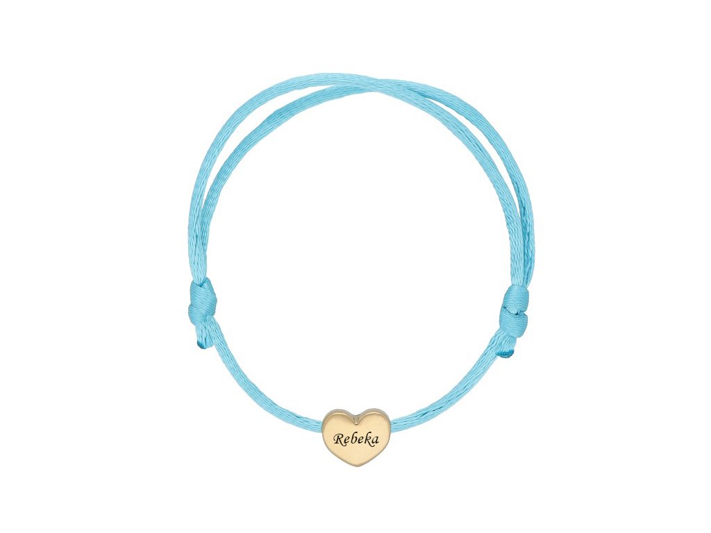 Náramek se jménem / textem na modré šňůrce se zlatým srdcem E256 - Doria  šperky