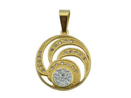 Přívěsek medailon zlatý z oceli se zirkony F057