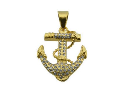 Přívěsek z oceli zlatá kotva s se zirkony F094
