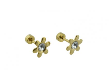 Piercing do ucha z oceli zlaté kytičky D024