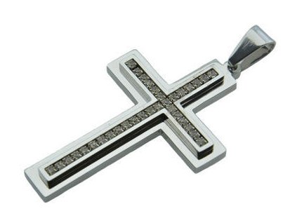Přívěsek z oceli stříbrný kříž s krystaly F162