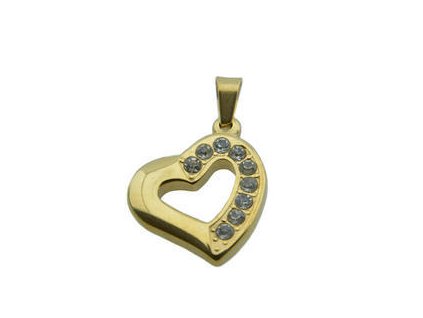 Přívěsek zlatý z oceli SRDCE s krystalky F228