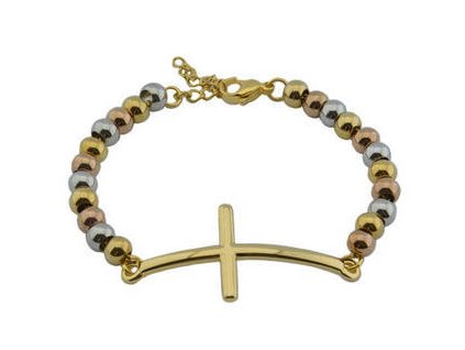 Náramek korálkový z oceli s křížem CROSS