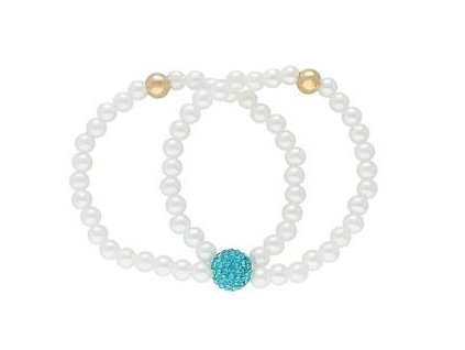 Náramek perličkový dvojitý s modrými krystalky