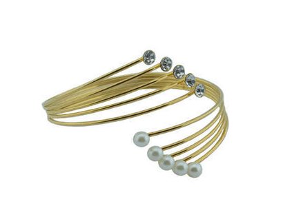 Náramek z oceli zlatý s perličkami a krystaly A071