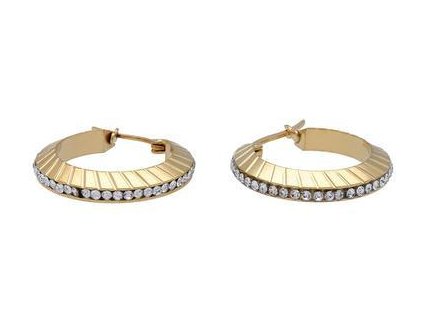 Náušnice kruhy zlaté z oceli se zirkony C339
