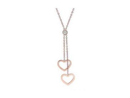 Náhrdelník z oceli SRDÍČKA rose gold I209
