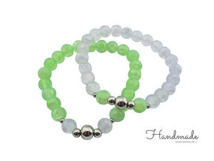 Náramky z korálků zelený + bílý (set 2 ks) H051