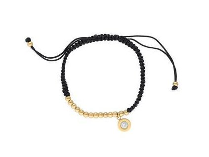 Náramek z oceli zlatý na šňůrce s krystalem L467