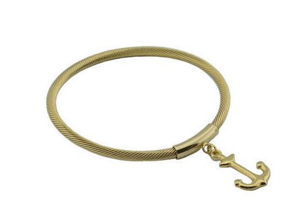 Náramek pevný zlatý z oceli s přívěskem KOTVY