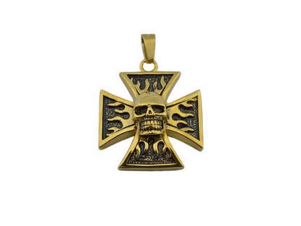 Přívěsek z oceli zlatý maltézský kříž F343