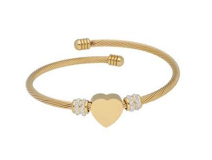 Náramek zlatý z oceli se srdíčkem N005