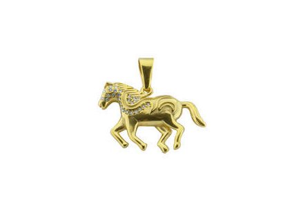 Přívěsek zlatý z oceli kůň se zirkony F292