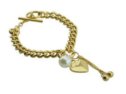 Náramek zlatý z oceli řetízkový se srdíčkem L094