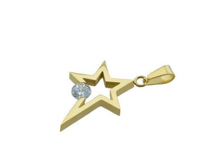 Přívěsek zlatý z oceli hvězda s krystalkům F047