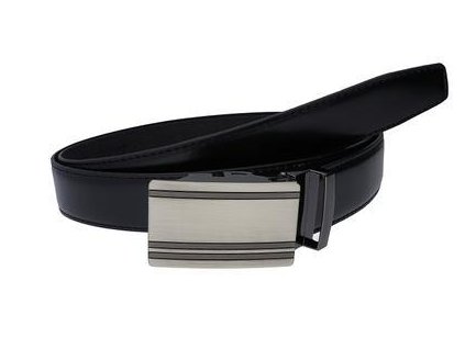 Pánský elegantní kožený černý pásek se stříbrnou sponou s broušeným povrchem s černým páskem OP009