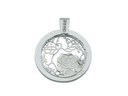 Přívěsek medailon s růží stříbrný z oceli F007