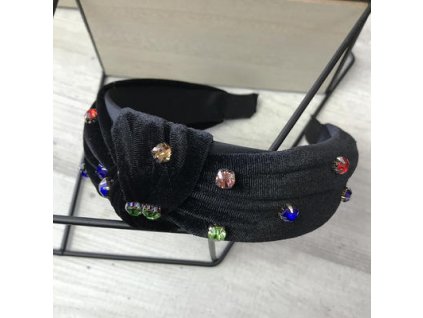Čelenka černá s mašlí a barevnými kamínky