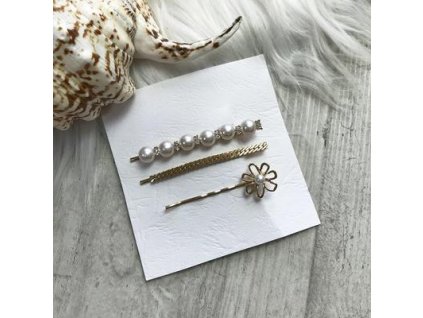 Sponky do vlasů s perličkami zlaté (SP52)