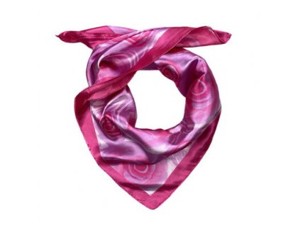 Šátek saténový (60x60cm) růžový s květy T128