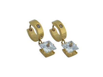 Náušnice kroužky zlaté z oceli s krystaly J212