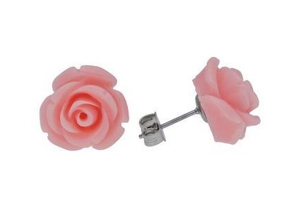 Náušnice ocel - keramické růžové květy